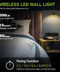 Bedroom setting with a Three Pack LED Picture Lights For Wall With Rechargeable Battery illuminating a bed and nightstand