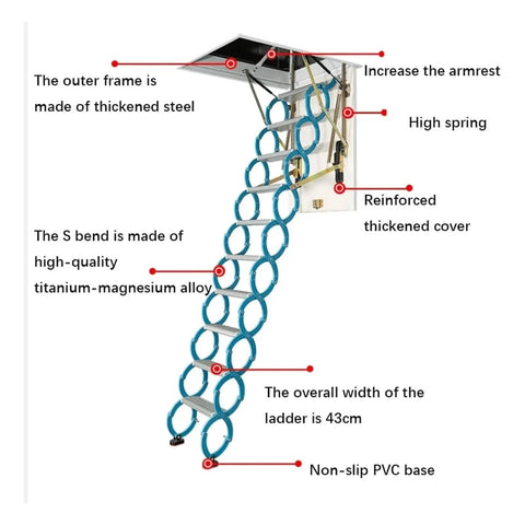 Slick Remote Control Electric Attic Ladder Retractable Pull Down Folding Loft Stair with titanium-magnesium alloy S bend detail.