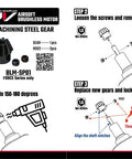 Instruction manual for CNC machining steel gear BLM-SP01 for AEG motor upgrades.