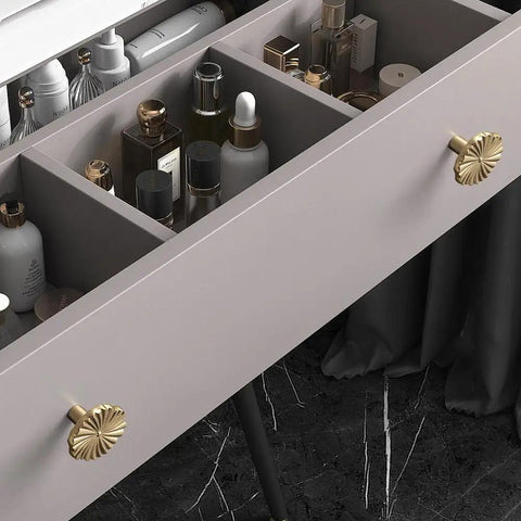 Open drawer with 6 Pack Zinc Alloy Drawer Knobs Champagne Bronze Cabinet Knobs With Flower Design, displaying contents inside.