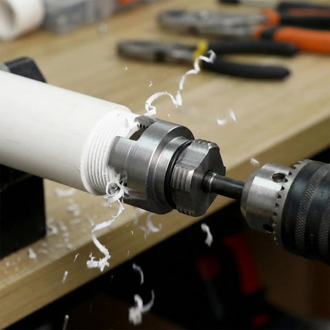 All in One DIY Friendly Pipe Thread Cutting Tool Kit With Internal And External Threading Includes Half Inch Three Quarter Inch And One Inch Threaders Quarter Inch Hex Shank Electric Drill Compatible Works On PPR PVC Plastic MPP And Metal cutting PVC pipe threads