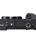 Top view of A6400 Mirrorless Camera Bundle with 16 to 50mm Lens 128GB Extreme Speed Memory Wide Angle and Telephoto Lenses