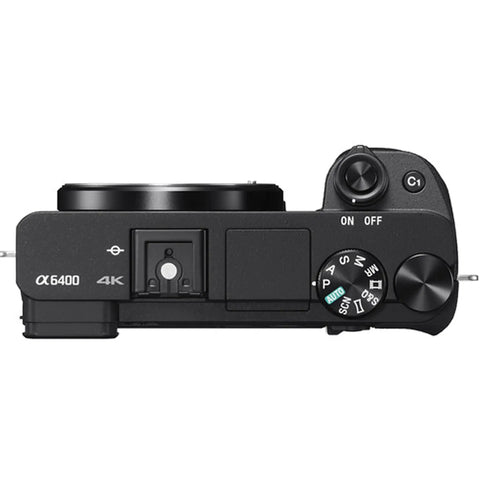 Top view of A6400 Mirrorless Camera Bundle with 16 to 50mm Lens 128GB Extreme Speed Memory Wide Angle and Telephoto Lenses