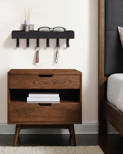 Damage Free Key Holder Wall Mount With Adhesive Magnetic Hooks And Shelf No Drill Key Rack for keys, glasses, and decor.