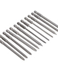 12-piece S2 alloy steel screwdriver bit set, 100mm, slotted and Phillips heads, sandblasted finish, for drills. Kick Your DIY Game Up A Notch With This Epic 12-Piece S2 Alloy Steel Screwdriver Bit Set Slotted And Cross Head Sandblasted Rust Bits 100mm For Reliable Electric Drill And Manual Power Tool Performance.
