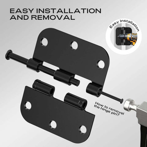 Exploded view of Matte Black 18 Pack Interior Door Hinges 3.5 Inch 5/8 Radius Round No Squeak Ball Bearing showing easy installation.