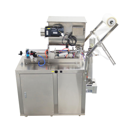 Automatic Paste And Liquid Filling Sealing Machine With Horizontal Mixing Hopper For Chili Sauce And Juice 30 To 300 Ml Bottle Filler in stainless steel.