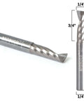 Yonico solid carbide single-flute upcut end mill router bit, 1/4 in dia, 1/4 in shank, 2 in length, side view