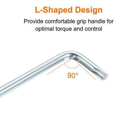 12 Piece T30 Security Tamper Proof Torx Bit Set With Long Arm L Shaped Hex Keys 3 7 Inch For Auto Repair And Home Fixes Carbon Steel Hand Tool Kit Durable Zinc Plated Finish For Extra Longevity. L-shaped T30 Torx key, 90-degree bend, zinc-plated steel