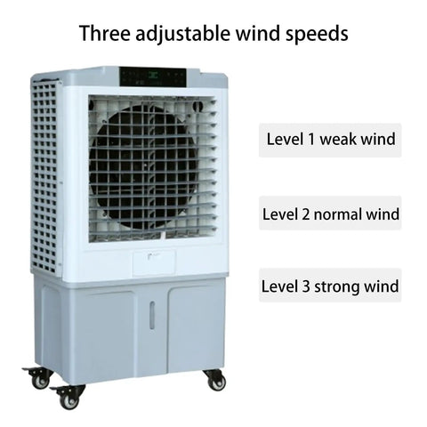 Portable Air Conditioner Evaporative Air Cooler With Oversized Water Tank And Reliable Remote Control Delivers No Sweat Cooling Power For Smooth Rolling Bedroom Garage Vibes with three wind speed settings.