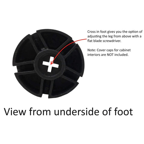 Heavy Duty Cabinet Leveler Legs 12 Pack, 330 Lb Per Leg, Adjustable Height From Three And Seven Eighths Inches To Six Inches, underside view