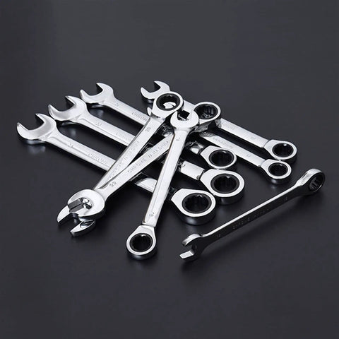 12-piece boxed Ratchet Spanner Set With Metric Wrenches For Home Garage Use, Easy Grip Hand Tools Kit For Tight Spaces.