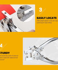Heavy Duty Eyelet Pliers Kit With 100 Steel Eyelets, featuring depth adjuster and ergonomic jaw, 6.5 inch grommet tool for plastic and card.