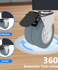 KUPAPO Adjustable Appliance Dolly Cart With Locking Wheels For Mini Fridge Portable Washer Dryer showcases 360° rotatable twin wheels in locked and unlocked positions.