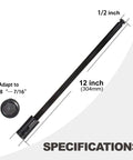 GEINXURN hole saw extension chuck, 12-inch length, 1/2-in hex shank, black metal; adapts to 3/8-7/16 inch hole saws