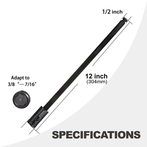 GEINXURN hole saw extension chuck, 12-inch length, 1/2-in hex shank, black metal; adapts to 3/8-7/16 inch hole saws