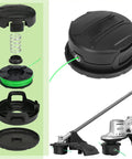 Replacement Trimmer Head DWO1DT995 For Dewalt Cordless String Trimmers With Bump Feed, assembled and disassembled views