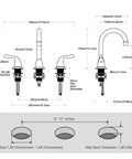 Technical diagram of Matte Black 4 Inch Center Set Bathroom Faucet With 2 Handles And Drain, 360 Degree Swivel Spout