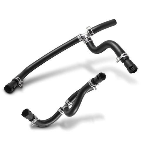 2-Piece Inlet And Outlet HVAC Heater Hose Line Assembly With Clamps For Chevrolet Traverse 2009-2017, GMC Acadia 2007-2017, And Buick Enclave 2008-2017, No-Brainer Install Replacement Hose Kit displayed on white background