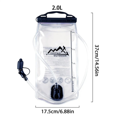 All Day Hydration Bladder for Hiking and Outdoors 1.5L to 2L Large Opening Water Reservoir front view with measurements