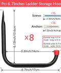 Heavy Duty Garage Storage Hooks 8 Pack Six Point Seven Inch Wall Hangers with screws and anchors for ladders and tools.