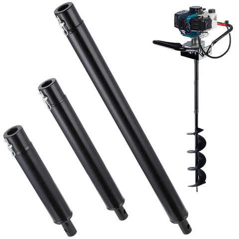 Three Piece Earth Auger Extension Drill Bit Set With 3/4 Inch Shaft Thickened Design For Post Hole Digger and extensions shown