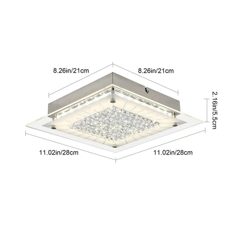 11 Inch LED Ceiling Light Fixture Flush Mount With Crystal Design For Bedroom Living Room Hallway And Entryway Modern Energy Saving Ceiling Lamp Ideal For Eco Friendly Homes With Lit Crystal Glow And Soft White Illumination, side view with dimensions