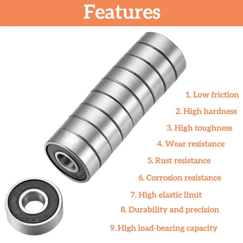 Stack of Six Pack 6001RS Ball Bearings 12x28x8mm Deep Groove with dual rubber seals, highlighting key features for hobby machines.