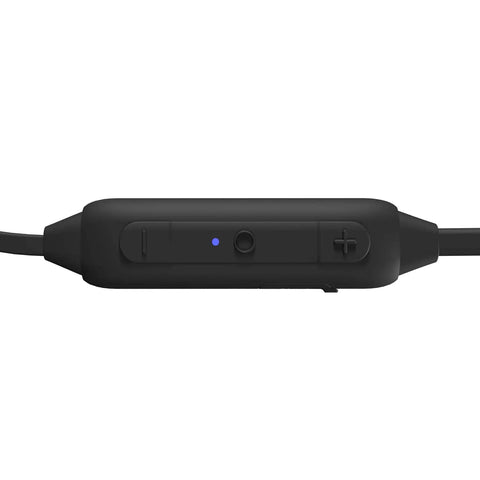 Close-up of control panel for Workday Ready Earplug Earbuds With 27 dB Noise Reduction, volume buttons visible, black color.