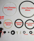 Score This Dope 17 Piece Bottle Jack Repair Kit For 3 Ton Hydraulic Vertical Lift with various seals and gaskets on a white background.