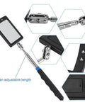 Extendable Lighted Inspection Mirror With 34 Inch Telescoping Handle And 360 Degree Swivel, Two Bright LED Lights