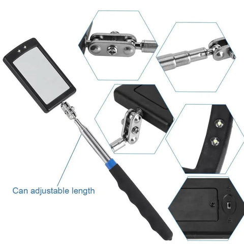 Extendable Lighted Inspection Mirror With 34 Inch Telescoping Handle And 360 Degree Swivel, Two Bright LED Lights