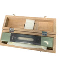 Heavy Duty Line Type Spirit Level 250 Millimeter in wooden case showing green aluminum frame and bubble vial.