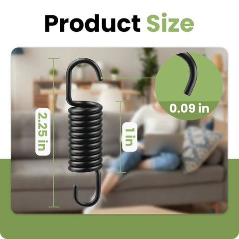 10 Pack 2.25 Inch Recliner Springs With Heavy Duty 12 Turn Coil Design For Zero Sag Sofa And Chair Replacement Parts, showing size details.