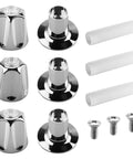 Three Piece Bathtub And Shower Knob Replacement Kit Compatible With Danco And Gerber Fixtures, showing knobs, sleeves, and screws.