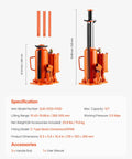 Dimensions of Beefy Air Hydraulic Bottle Jack Two In One Pneumatic And Hydraulic 12 Ton Lift Range 10.43 To 19.88 Inches