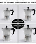 Aluminum coffee pots in 3, 6, 9, and 12 cup sizes, suitable for Silicone Gasket Seal For 1 Cup Coffee Maker Replacement Ring 38x50x2.2mm Aluminum Pot Pack Of 3 High Temperature Resistant Leak Proof Seal For Espresso And Office Coffee Machines.
