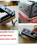 2-pack black plastic compression latch with adjustable lever for RV/camper doors, includes keys, close-up view.