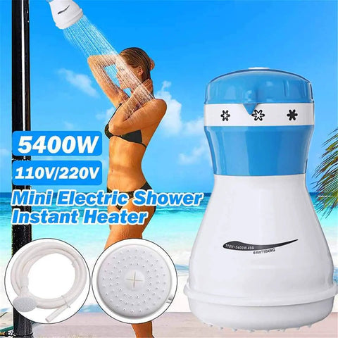Fast Heat Instant Water Heater For Shower And Faucet 5400W 110V Electric Bath Heater with beach background and controls