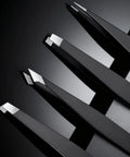 4-Piece Pro Tweezers Set For Brows, Facial Hair, Splinters And Ingrown Hairs With Precision Tips, Stainless Steel, Travel Case