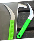 Portable Scythe Grass Cutter for Harvesting and Weeding with durable steel blade and ergonomic green handle