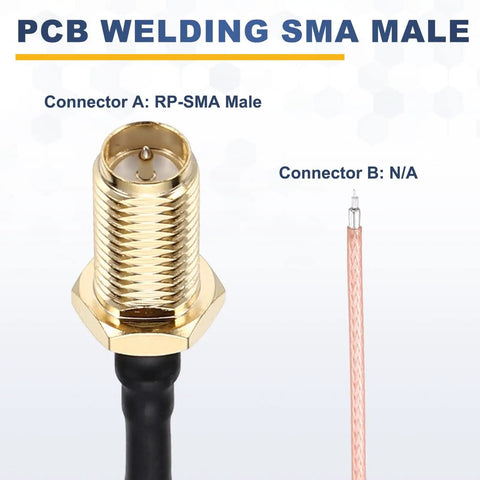 2 Pack RP SMA Female To PCB Solder Wire Pigtail Cable 4 Inch Length 10 cm RG178 Coaxial Cable With Washers And Nuts