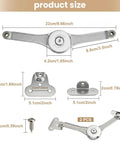 Dimensions of 2 Pack Adjustable Lid Support Hinges for Wooden Toy Boxes with diagram of metal pieces and screw.