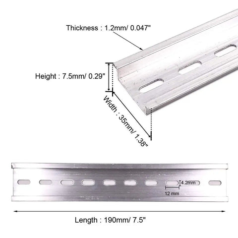 Set Of 20 Slotted Aluminum DIN Rail Pieces RoHS Compliant 7.5 Inch Long 35mm Wide 7.5mm High Heavy Duty Modular Electric Rail