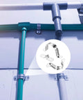 Pipe strap U-bracket, silver stainless steel, 25mm (1"), two-hole, installed on conduit.