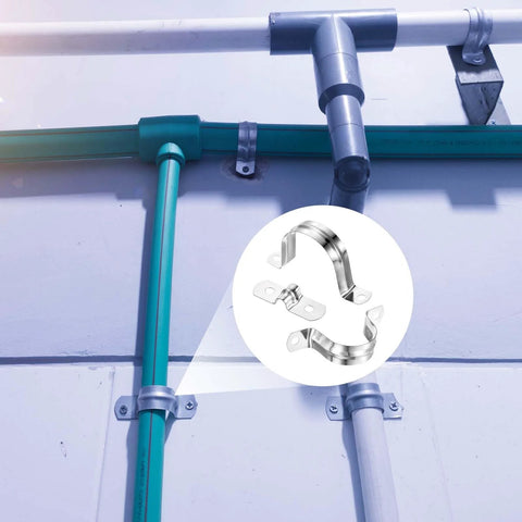 Heavy Duty 24 Pack 10mm 304 Stainless Steel Rigid Pipe Straps U Brackets installed with self tapping screws on pipes