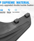 Custom Fit Splash Shields For Tesla Model Y 2020 To 2024 showing upgraded double buckle fixation detail.