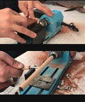Person using Beast Mini Wood Lathe Milling Machine Set With Adjustable Chuck HSS Saw Blades for wood turning and milling