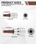 Dimensions of Torx T30 Socket Set Six Piece With One Quarter Inch And Three Eighth Inch Drives S2 Steel Star Sockets shown