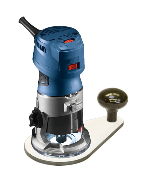 Heavy Duty Offset Base Plate For Bosch GKF125CE Compact Router Made From 7mm Solid Phenolic with an ergonomic handle.